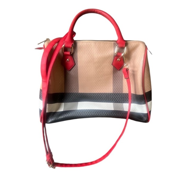 Handbags - Tote tan, black, white and gray ladies faux leather very good condition
